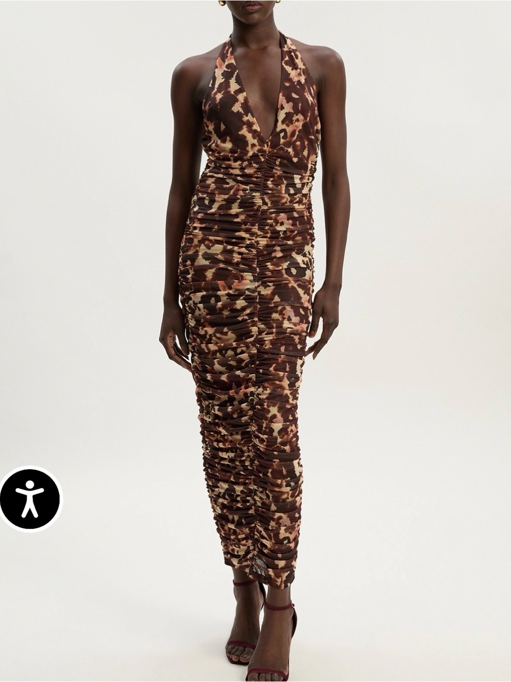 Karen Millen Brown Leopard Halter Ruched Midi Dress
